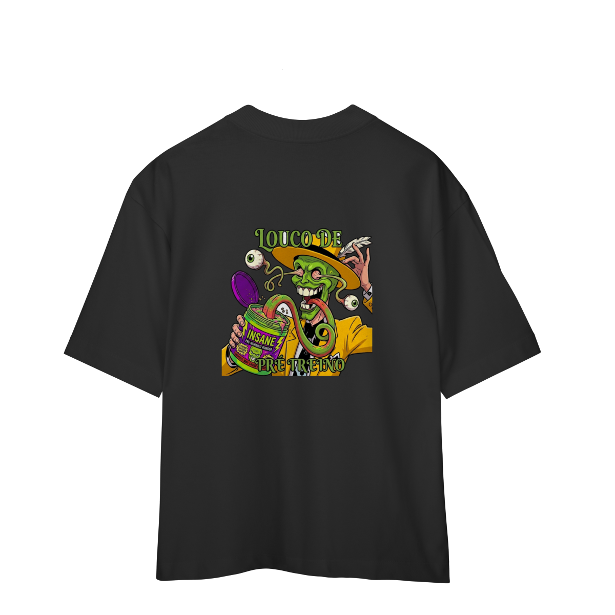 Camiseta Oversized "Louco de Pre-Treino " cor preto